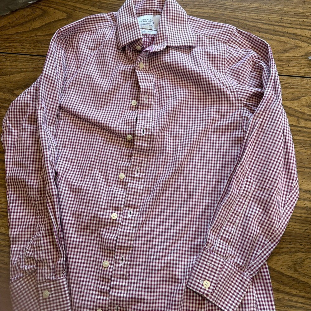 Charles Tyrwhitt Slim Fit Dress Shirt 15/33 Purple Plaid French Cuff Mens